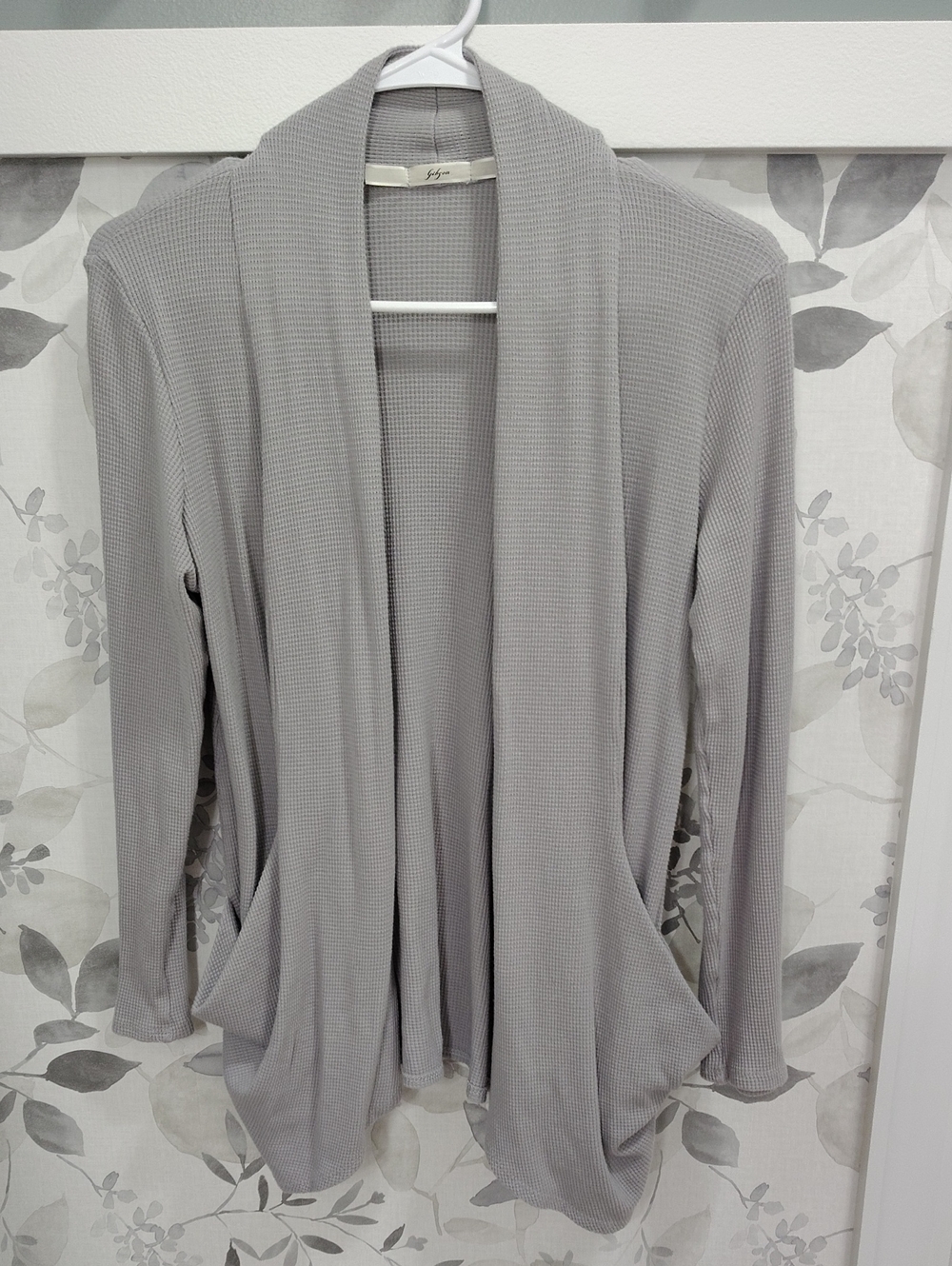 Gibson Light Gray Open-Front Waffle Knit Cardigan